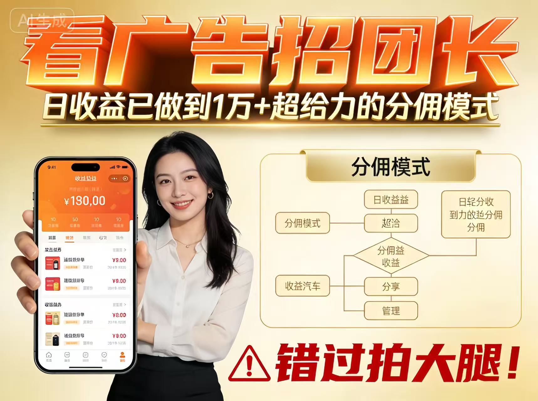 看广告招团长，团队收益已做到日入1万，分佣模式超给力，错过拍大腿-小艾项目网