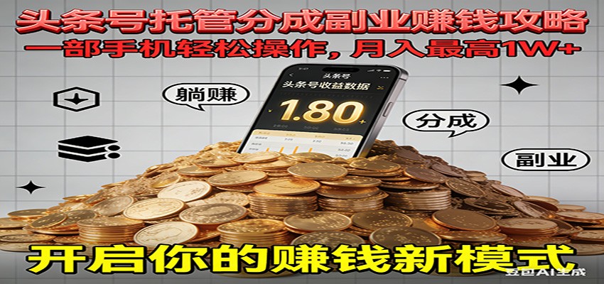 全程托管今日头条，一部手机就可以开干，最高躺赚1W+-小艾项目网