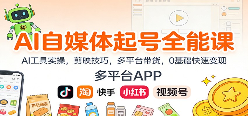 AI自媒体起号全能课：AI工具实操，剪映技巧，多平台带货，0基础快速变现-小艾项目网