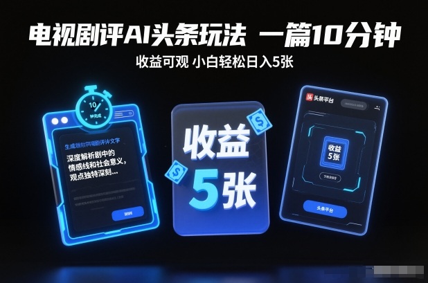电视剧评AI头条玩法，一篇10分钟，收益可观，小白轻松日入5张+【独家】-小艾项目网