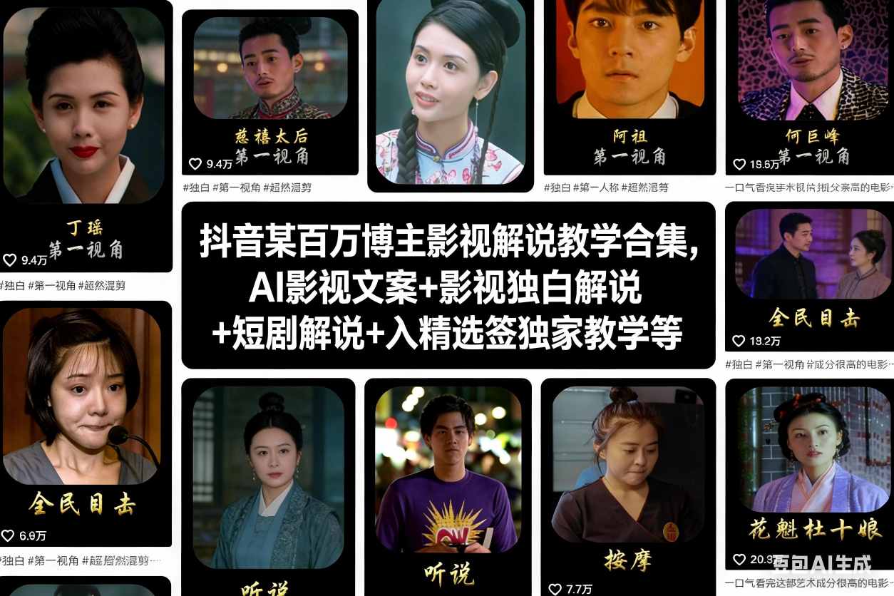 抖音某百万博主影视解说教学合集，AI影视文案+影视独白解说+短剧解说+入精选签独家教学等-小艾项目网