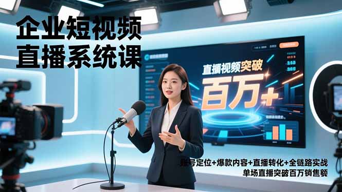 企业短视频直播系统课，账号定位+爆款内容+直播转化+全链路实战，单场直播突破百万销售额-小艾项目网