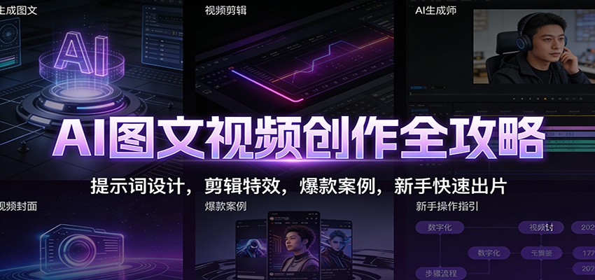AI图文视频创作全攻略：提示词设计，剪辑特效，爆款案例，新手快速出片-小艾项目网