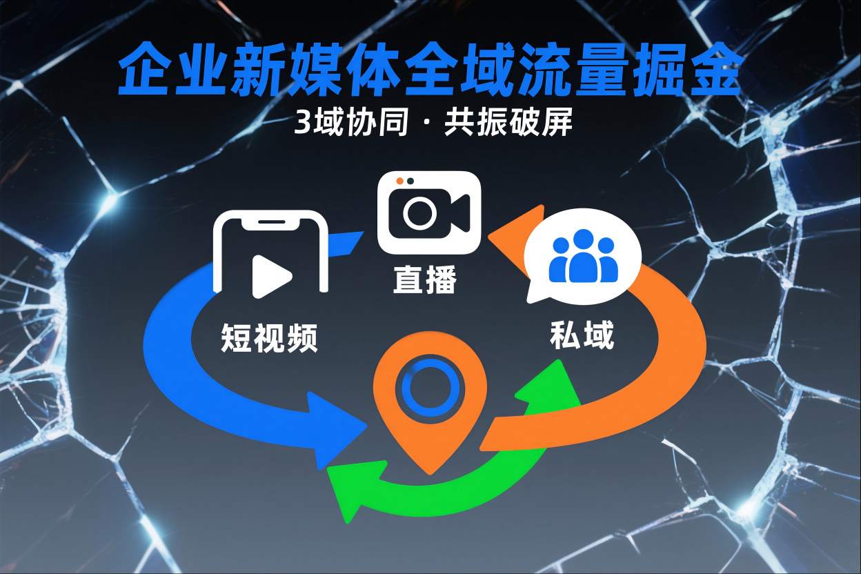 短视频全域商业模式，企业新媒体全域流量掘金，3域协同，共振破屏，短视频-直播-私域-地域-小艾项目网