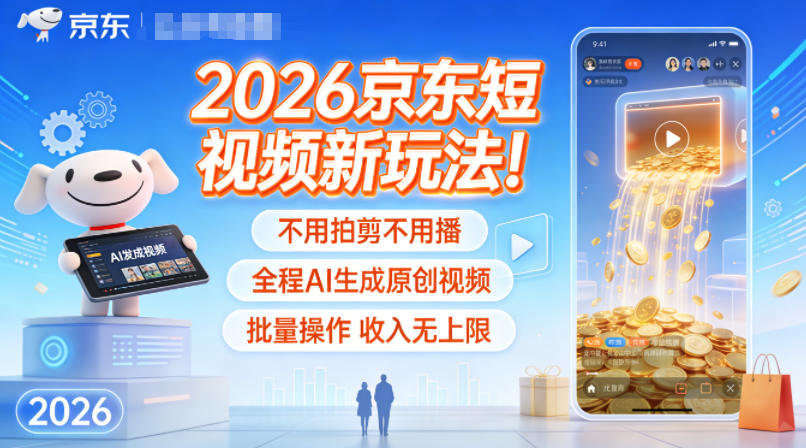 2026京东短视频新玩法！不用拍剪不用播，全程AI生成原创视频，批量操作收入无上限-小艾项目网