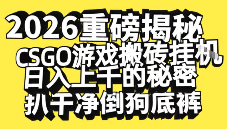 2026开年重磅解密，CSGO游戏搬砖挂G日入1k+的秘密，把倒狗的底裤扒干【揭秘】-小艾项目网