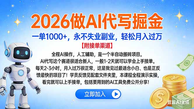 2026做AI代写掘金，一单1000+，永不失业副业，轻松月入过万-小艾项目网