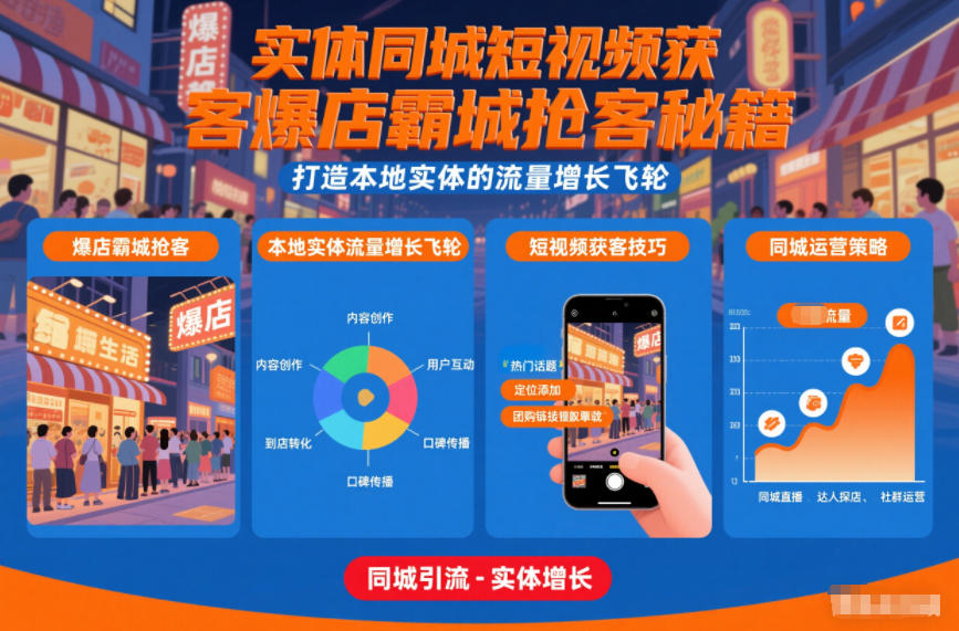 实体同城短视频获客爆店霸城抢客秘籍，打造本地实体的流量增长飞轮-小艾项目网