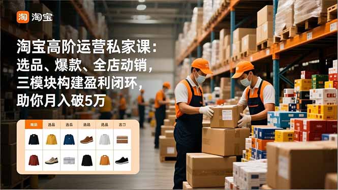 淘宝高阶运营私家课：选品、爆款、全店动销，三模块构建盈利闭环，助你月入破5万(更新12月-小艾项目网