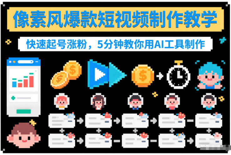 像素风爆款短视频制作教学，快速起号涨粉，5分钟教你用AI工具制作-小艾项目网