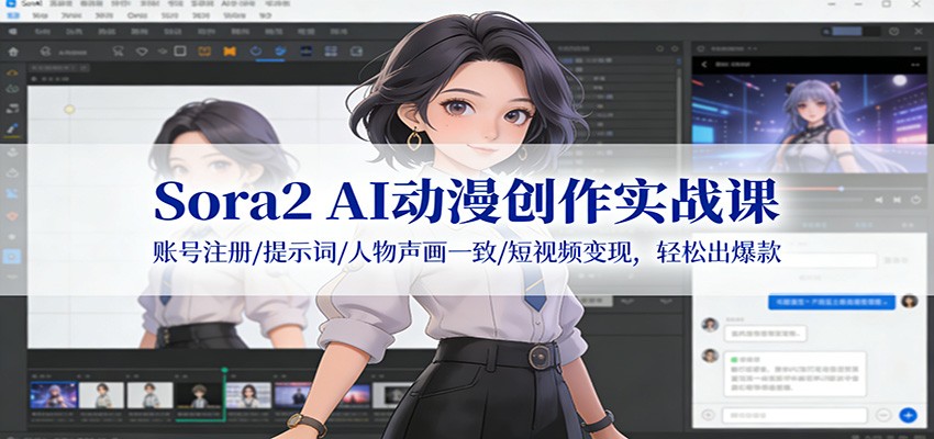 Sora2 AI动漫创作实战课：账号注册/提示词/人物声画一致/短视频变现，轻松出爆款-小艾项目网