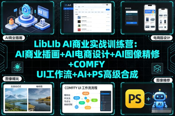 LibLIb AI商业实战训练营：AI商业插画+AI电商设计+AI图像精修+COMFY UI工作流+AI+PS高级合成-小艾项目网