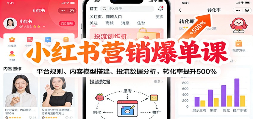 小红书营销爆单课：平台规则、内容模型搭建、投流数据分析，转化率提升500%-小艾项目网