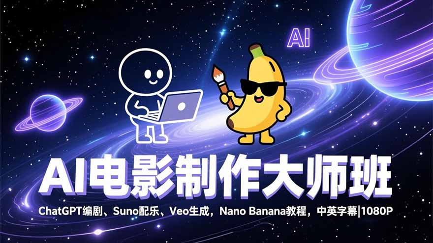 AI电影制作大师班：ChatGPT编剧、Suno配乐、Veo生成，Nano Banana教程，中英字幕|1080P-小艾项目网