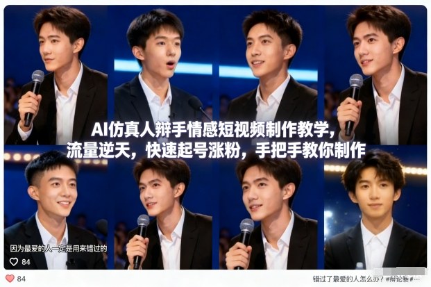 AI仿真人辩手情感短视频制作教学，流量逆天，快速起号涨粉，手把手教你制作-小艾项目网