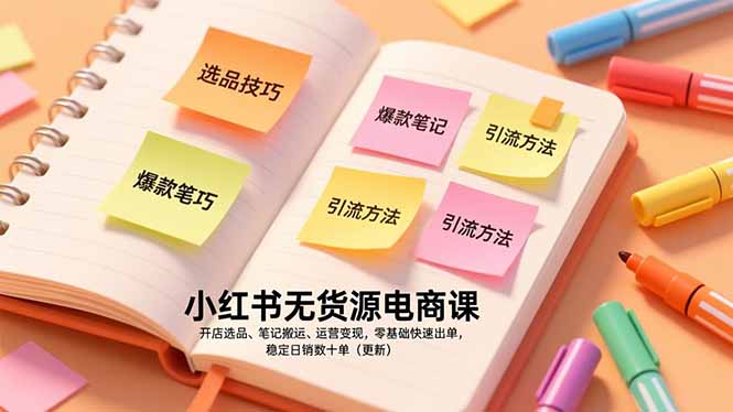 小红书无货源电商课，开店选品、笔记搬运、运营变现，零基础快速出单，稳定日销数十单(更新-小艾项目网