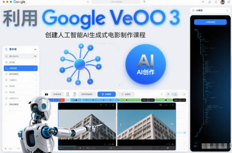利l用Google Veo 3创建人工智能AI生成式电影制作课程，使用人工智能的力量创建令人惊叹的视频-小艾项目网
