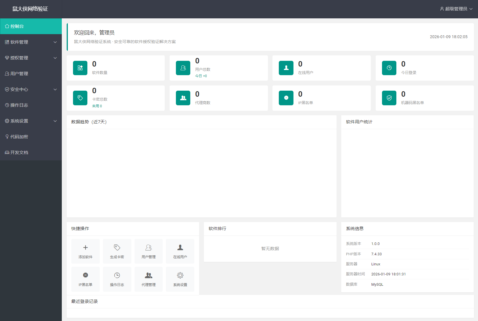 鼠大侠网络验证系统源码 一机一码授权验证 全开源-小艾项目网