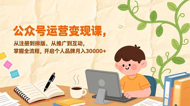 公众号运营变现课，从注册到排版、从推广到互动，掌握全流程，开启个人品牌月入30000+-小艾项目网