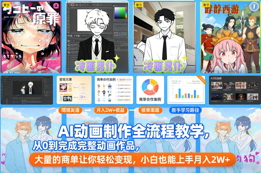 AI动画制作全流程教学，从0到完成完整动画作品，大量的商单让你轻松变现，小白也能上手月入2W+-小艾项目网