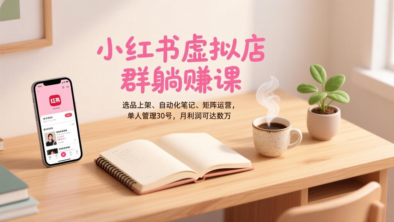 小红书虚拟店群躺赚课，选品上架、自动化笔记、矩阵运营，单人管理30号，月利润可达数万-小艾项目网