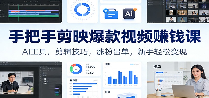 手把手剪映爆款视频赚钱课：AI工具，剪辑技巧，涨粉出单，新手轻松变现-小艾项目网