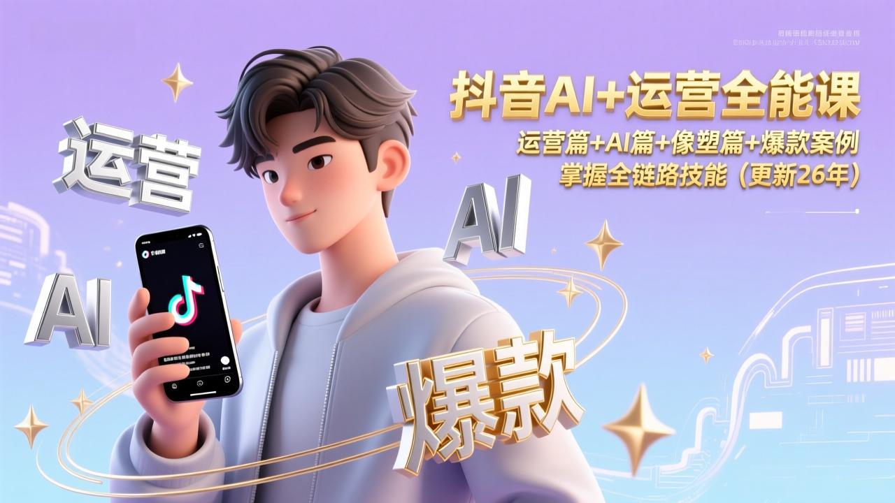 抖音AI+运营全能课，运营篇+AI篇+像塑篇+爆款案例，掌握全链路技能(更新26年-小艾项目网