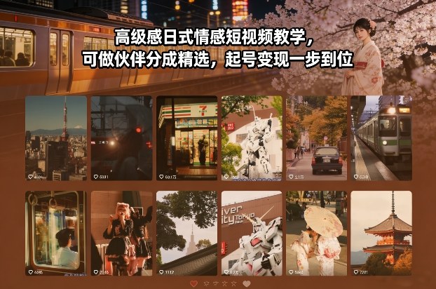 高级感日式情感短视频教学，可做伙伴分成精选，起号变现一步到位-小艾项目网