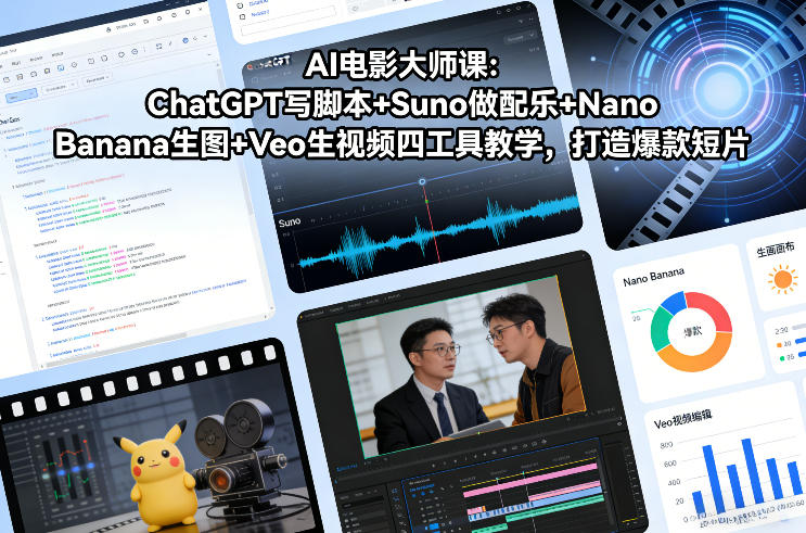 AI电影大师课：ChatGPT写脚本+Suno做配乐+Nano Banana生图+Veo生视频，打造爆款短片-小艾项目网