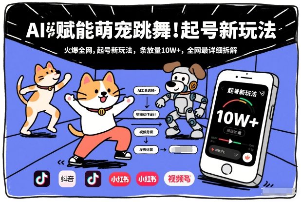 AI赋能萌宠跳舞，火爆全网，起号新玩法，条条播放量10W+，全网最详细拆解-小艾项目网