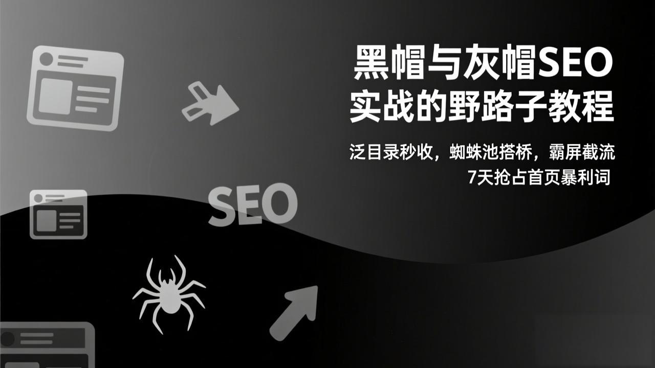 黑帽与灰帽SEO实战的野路子教程：泛目录秒收，蜘蛛池搭桥，霸屏截流，7天抢占首页暴利词-小艾项目网