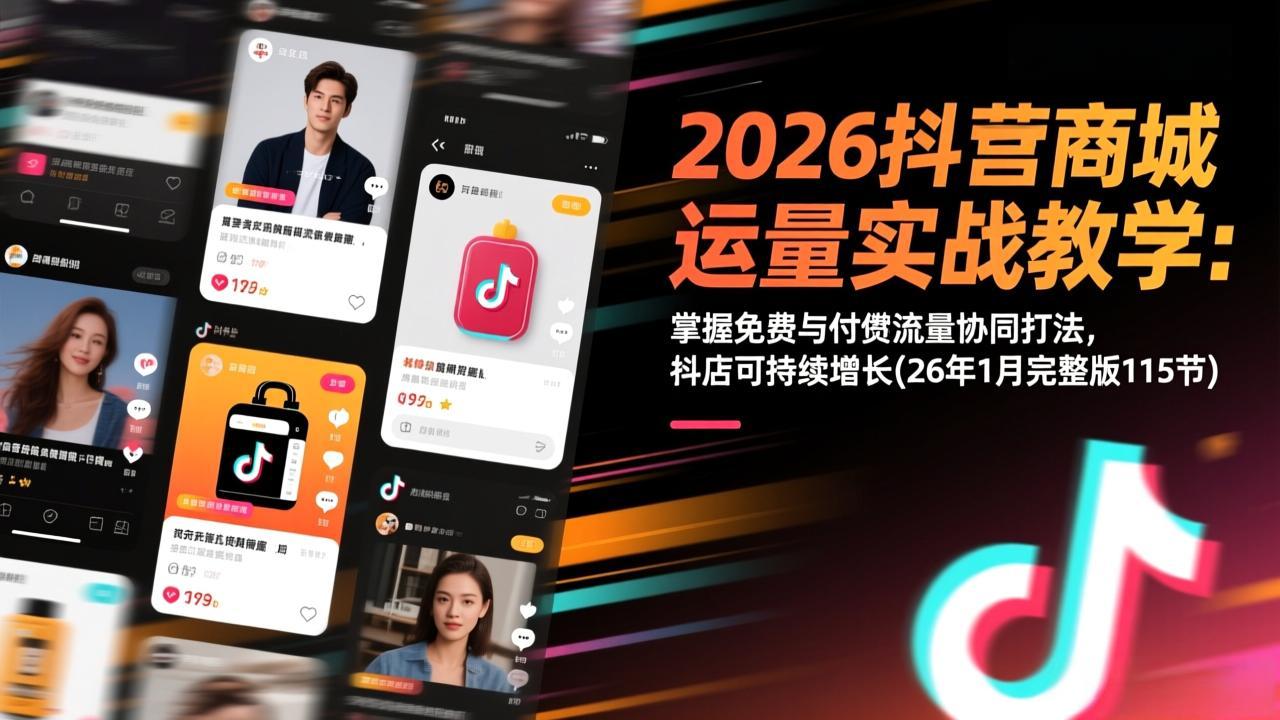 2026抖音商城运营实战教学：掌握免费与付费流量协同打法，抖店可持续增长(26年1月完整版115节-小艾项目网