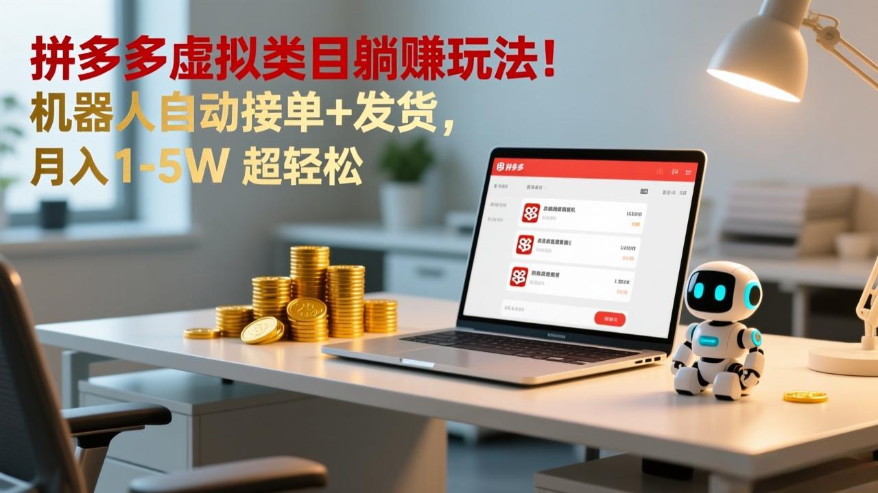 多多虚拟类目躺赚玩法！机器人自动接单+发货，月入 1-5W 超轻松-小艾项目网