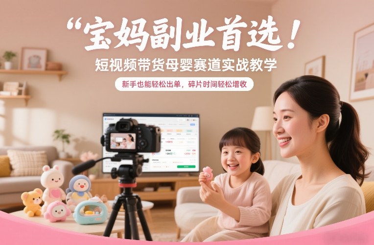 宝妈副业首选！短视频带货母婴赛道实战教学，新手也能轻松出单，碎片时间轻松增收-小艾项目网