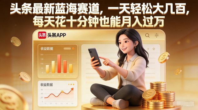 头条最新蓝海赛道，一天轻松大几张，每天花十分钟也能月入过1W【揭秘】-小艾项目网