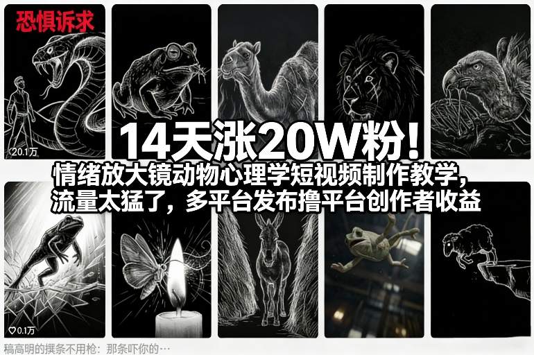 14天涨20W粉！情绪放大镜动物心理学短视频制作教学，流量太猛了，多平台发布撸平台创作者收益-小艾项目网