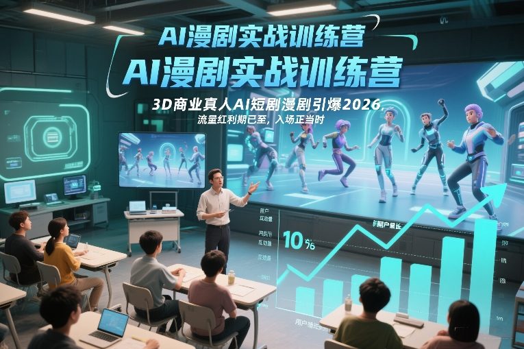 AI漫剧实战训练营，3D商业真人AI短剧漫剧引爆2026，流量红利期已至，入场正当时-小艾项目网