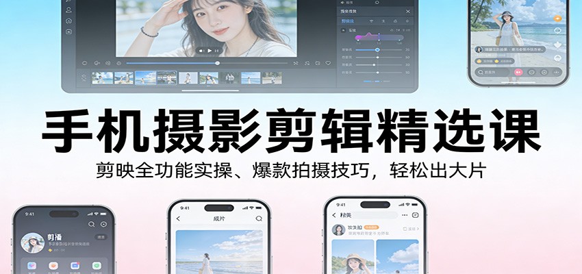 手机摄影剪辑精选课：剪映全功能实操、爆款拍摄技巧，轻松出大片-小艾项目网
