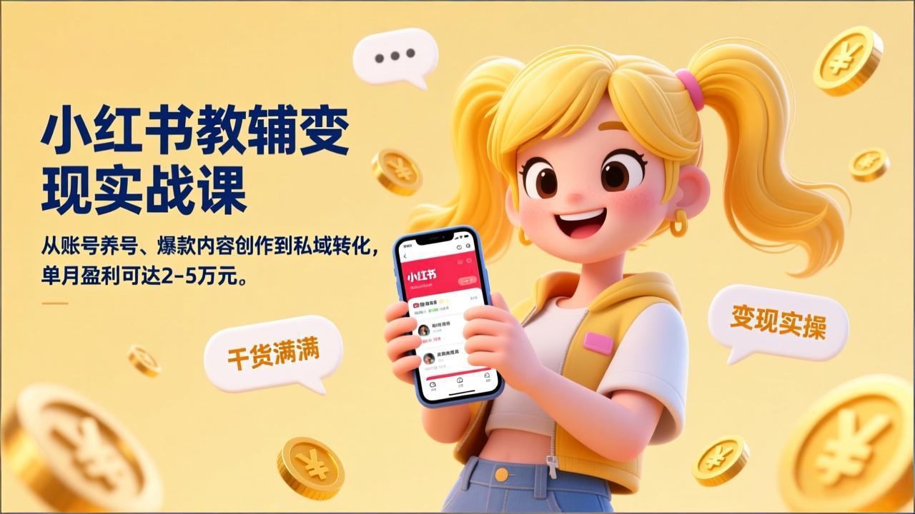 小红书教辅变现实战课，从账号养号、爆款内容创作到私域转化，单月盈利可达2-5万元-小艾项目网