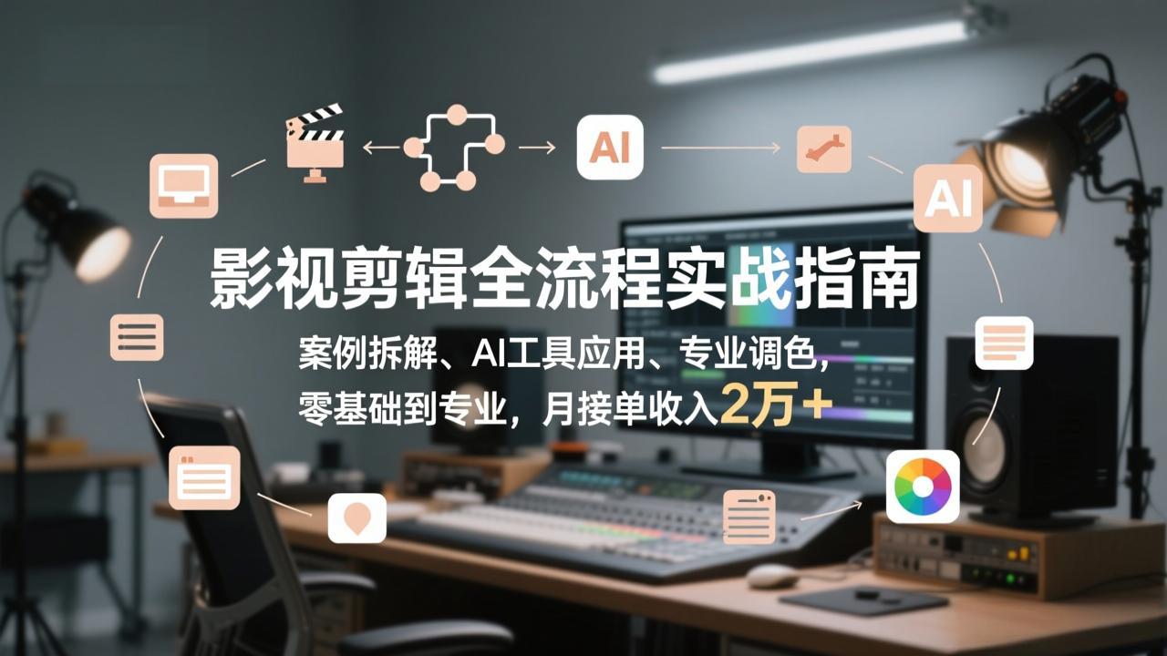 影视剪辑全流程实战指南，案例拆解、AI工具应用、专业调色，零基础到专业，月接单收入2万+-小艾项目网