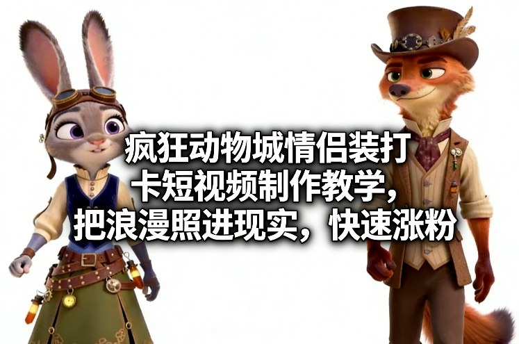 疯狂动物城情侣装打卡短视频制作教学，把浪漫照进现实，快速涨粉-小艾项目网