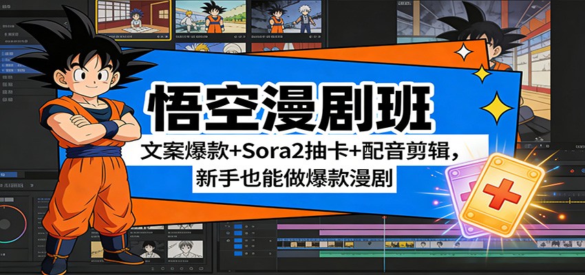 悟空漫剧班：文案爆款+Sora2抽卡+配音剪辑，新手也能做爆款漫剧-小艾项目网