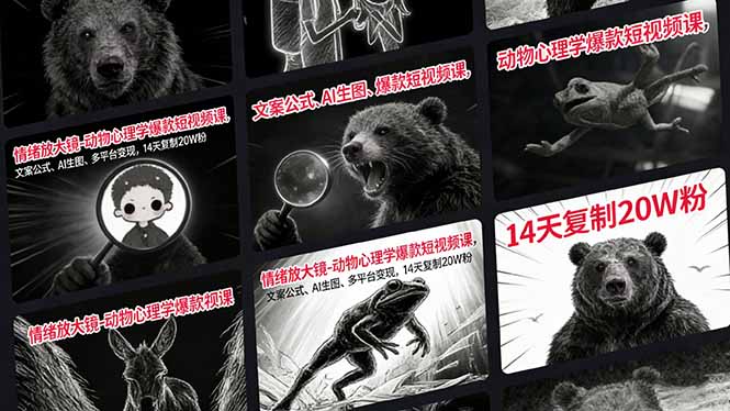 情绪放大镜-动物心理学爆款短视频课，文案公式、AI生图、多平台变现，14天复制20W粉-小艾项目网