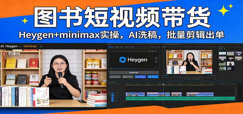 图书短视频带货：Heygen+minimax实操，AI洗稿 ，批量剪辑出单-小艾项目网