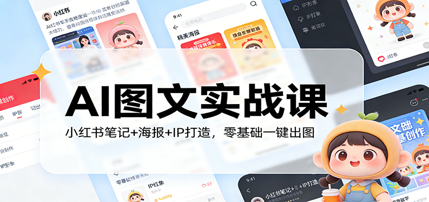 AI图文实战课：小红书笔记+海报+IP打造，零基础一键出图-小艾项目网