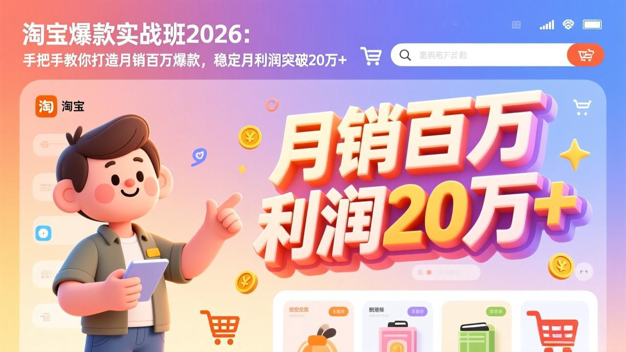 淘宝爆款实战班-2026年2月更新：手把手教你打造月销百万爆款，稳定月利润突破20万+-小艾项目网