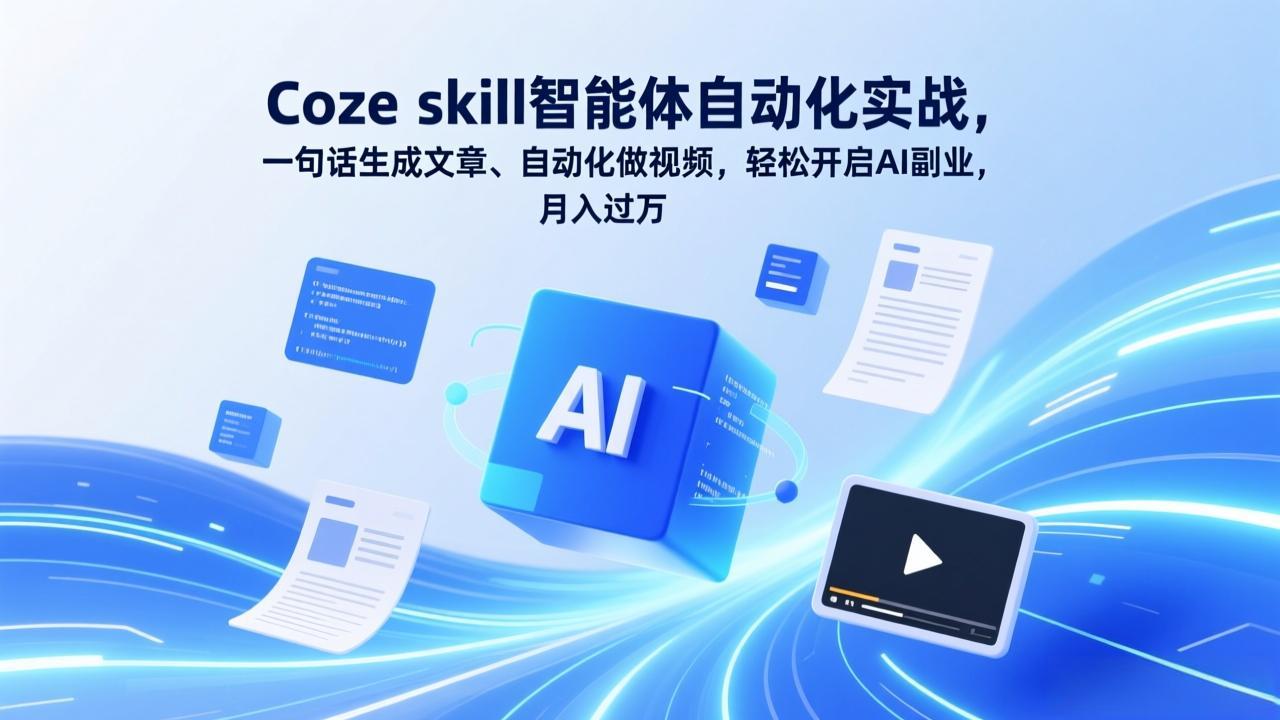 Coze skill智能体自动化实战，一句话生成文章、自动化做视频，轻松开启AI副业，月入过万-小艾项目网
