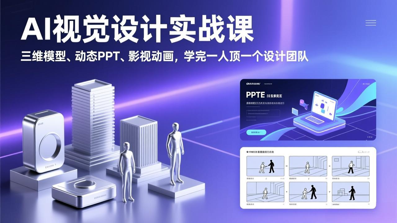 AI视觉设计实战课，三维模型、动态PPT、影视动画，学完一人顶一个设计团队-小艾项目网
