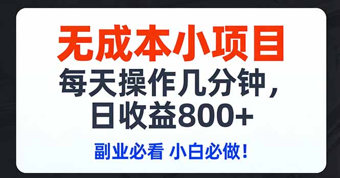 无成本小项目,每天操作几分钟,日收益800+ 副业必看 小白必做！-小艾项目网