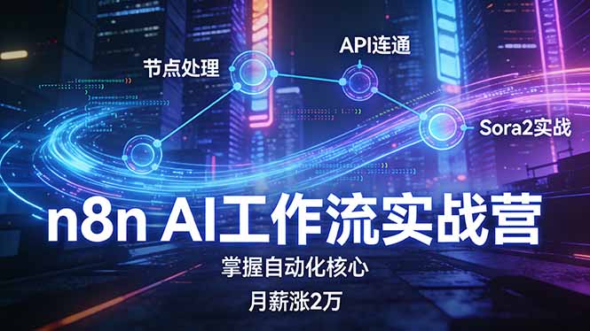 n8n AI工作流实战营，节点处理+API连通+Sora2实战，掌握自动化核心月薪涨2万-小艾项目网